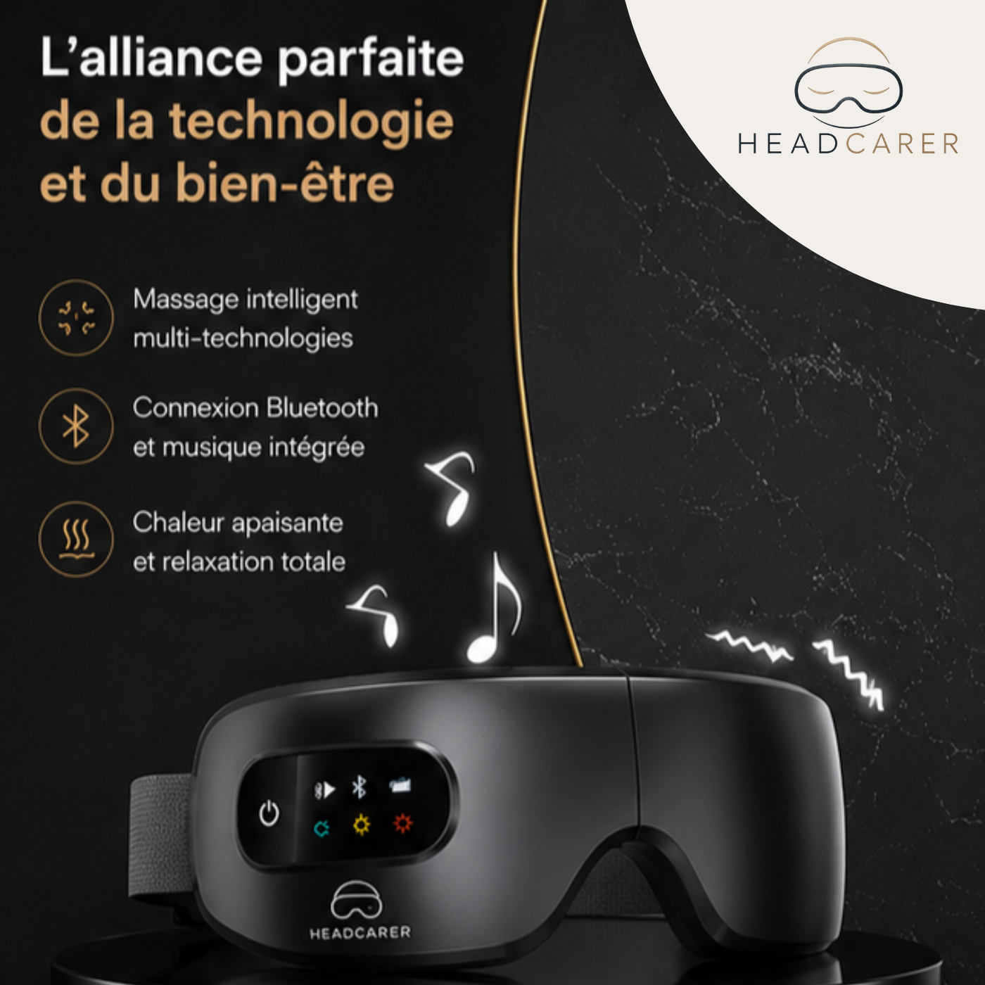 Masque de Massage Oculaire Intelligent Bluetooth Chauffant HeadCarer
