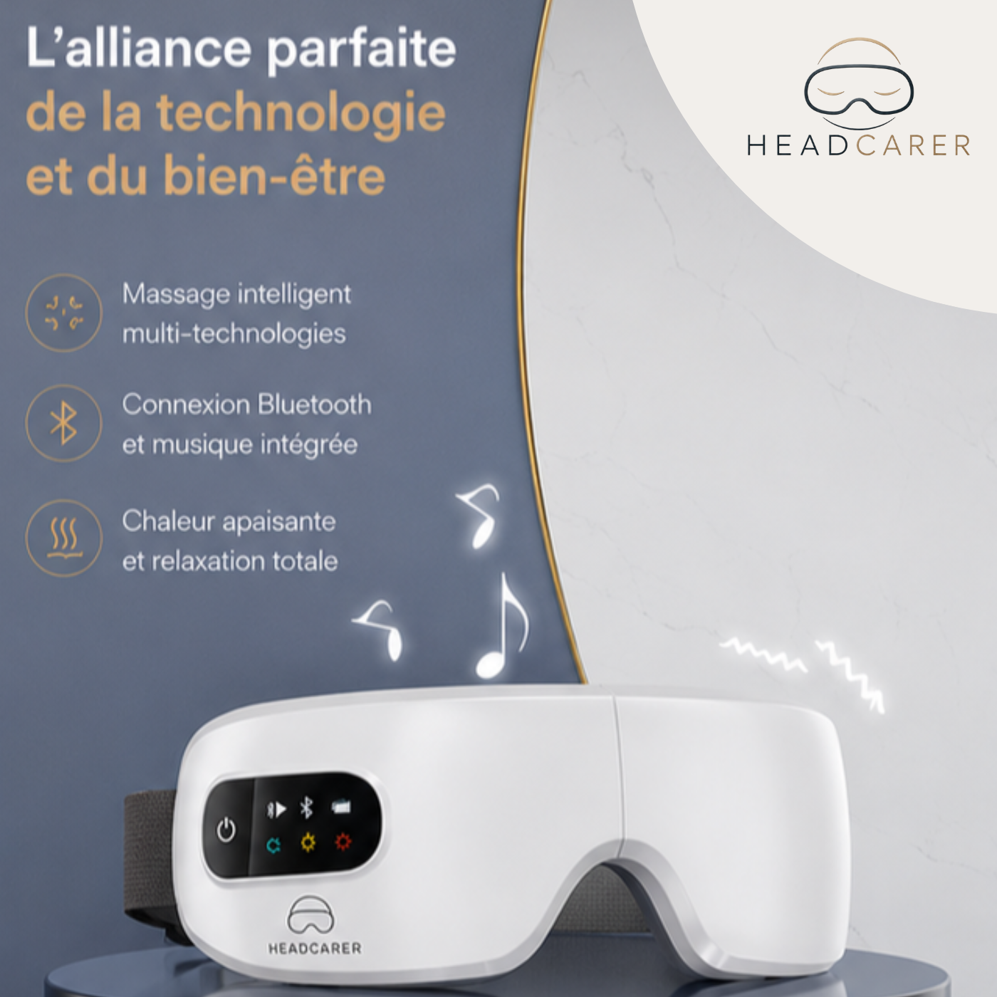 Masque de Massage Oculaire Intelligent Bluetooth Chauffant HeadCarer